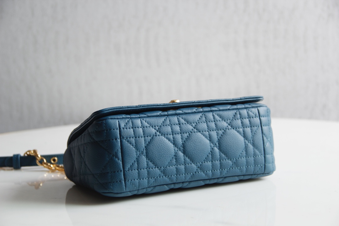 Small Dior Caro Bag Blue Supple Cannage Calfskin